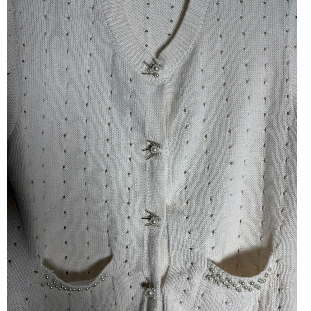Black Tape Cream Star Button Cardigan - Casual Date- Size M - Picture 4 of 5